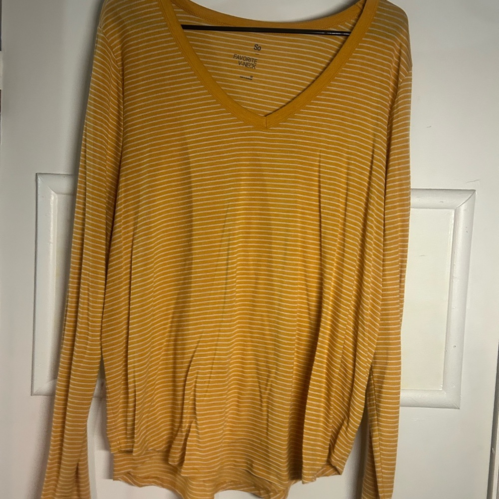 Striped Yellow V-Neck long sleeve